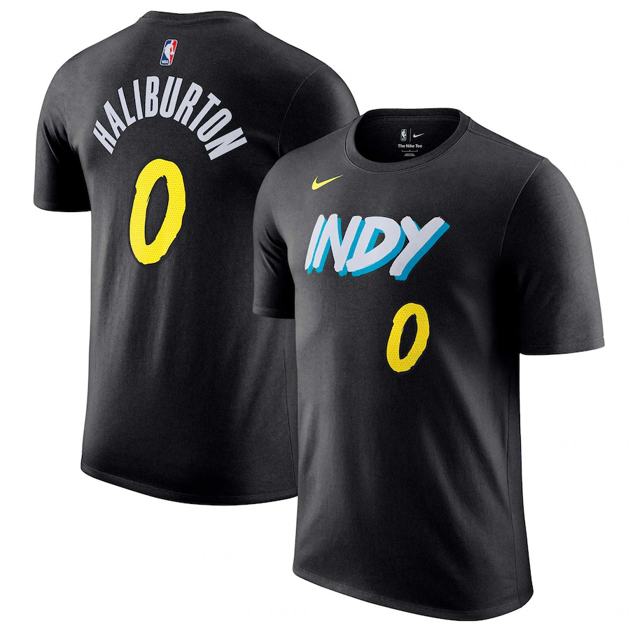 Men's Indiana Pacers #0 Tyrese Haliburton Black 2023/24 City Edition Name & Number T-Shirt